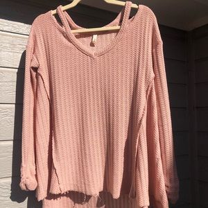 Long Sleeve, Pink Knit T-Shirt Dress